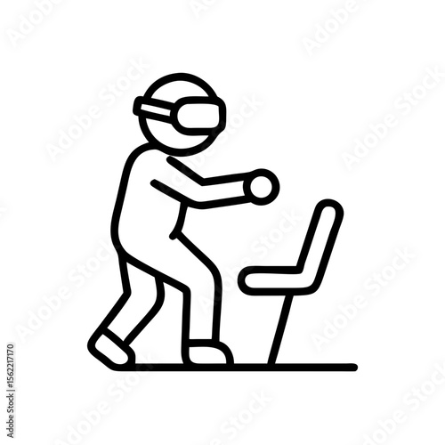 Man using virtual reality headset while exercising beside a chair  