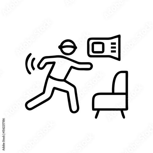 Person engaging in virtual reality fitness while moving in a room  