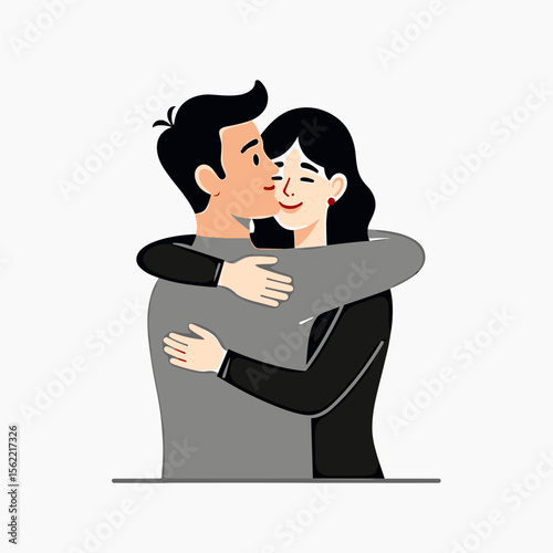Illustration of a Man Kissing a Woman on the Cheek While Embracing Her in a Loving Gesture