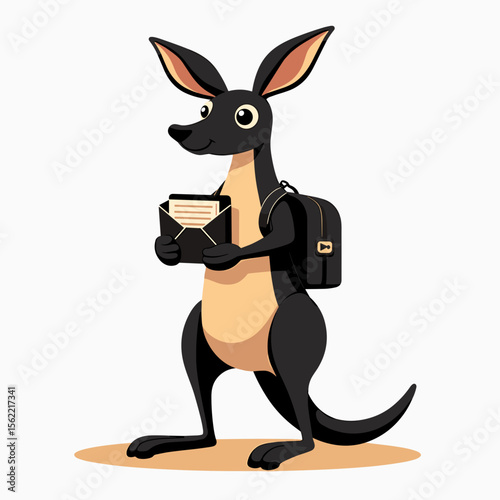 Cartoon Kangaroo Postman Delivering Mail with Backpack, Illustration for Children's Book