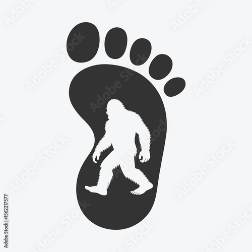 Bigfoot Footprint Silhouette with Sasquatch Walking - Mythical Creature Track Illustration