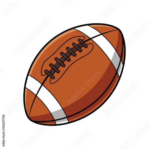 Classic american football illustration with white stripes and laces on a white background