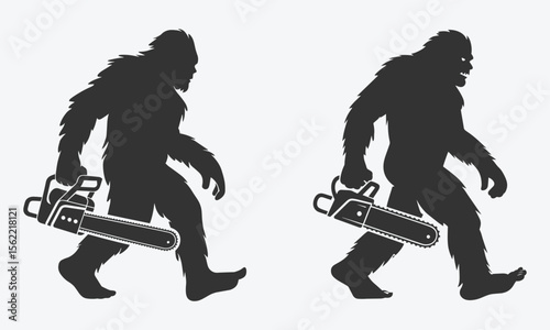 Bigfoot with Chainsaw – Silhouette of Sasquatch Carrying a Chainsaw for Creative and Bold Adventure Designs
