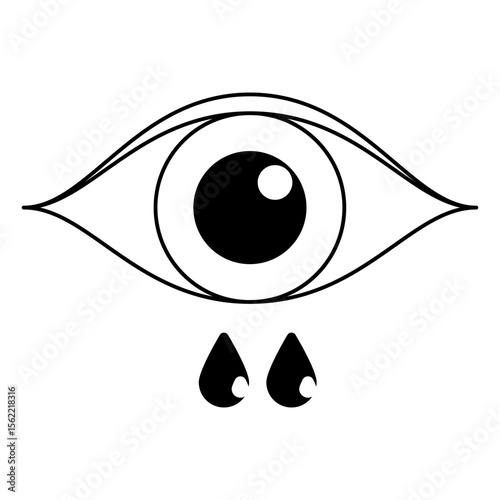 Flat minimalist eye icon in outline style, vector EPS 10 format. Includes open eye with eyedrops or tear. Ideal for visibility toggles, privacy settings, security UI elements and design tools.