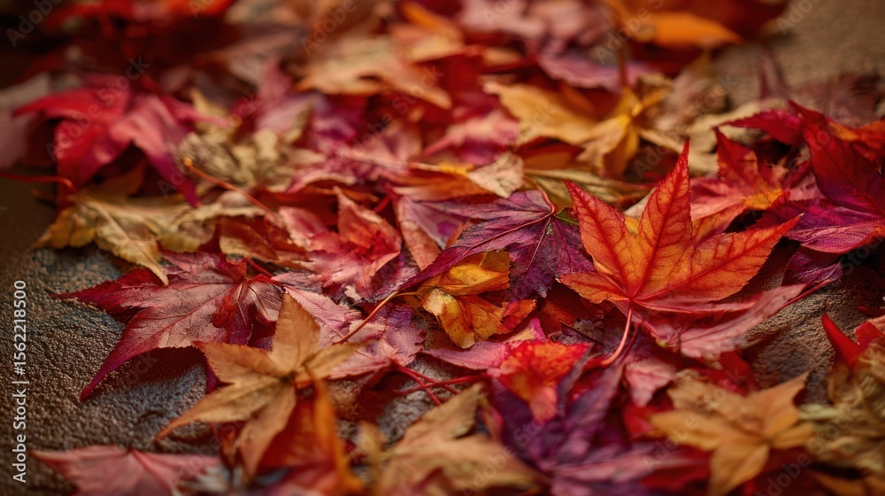 Obraz premium The vibrant autumn leaves scattered on the ground in rich colors.
