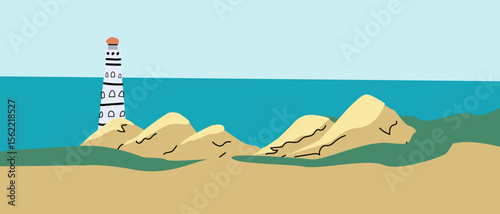 Seaside tranquility: lighthouse overlooking rocky shoreline and ocean.