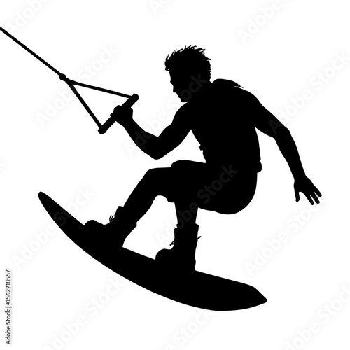 Dynamic Wakeboarder Jumping Silhouette Vector - Extreme Water Sport Illustration for Action and Adventure