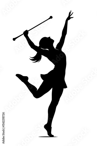 Graceful Majorette Baton Twirler Silhouette Vector - Dynamic Dance Illustration for Performing Arts