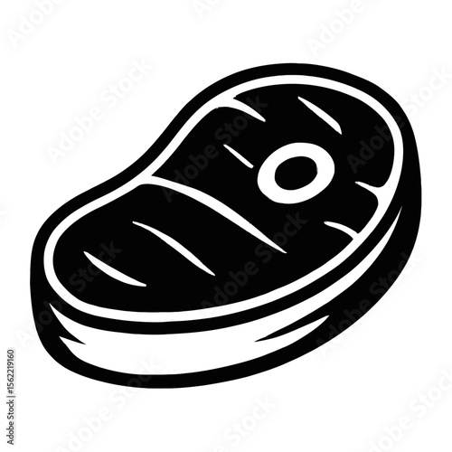 Delicious Black and White Grilled Steak Icon Vector - Perfect for Restaurant Menus