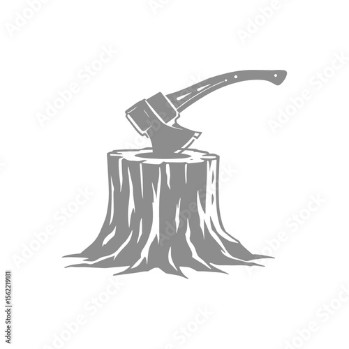 Axe Embedded in a Tree Stump Lumberjack Symbol Illustration