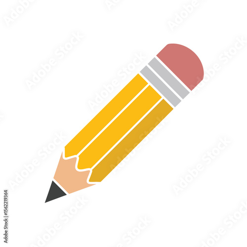 Simple yellow pencil with pink eraser and sharp graphite tip on white background