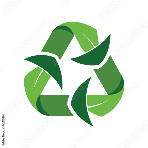 Green recycling symbol formed by interlocking leaves representing sustainability and environmental protection