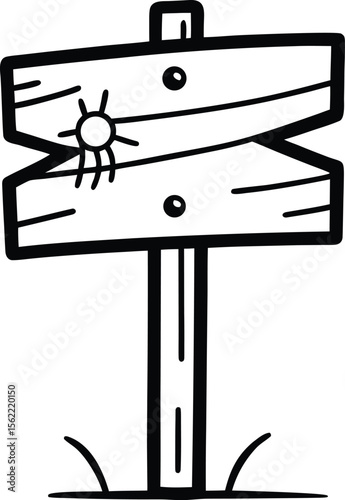Hand drawn wooden road sign doodle wooden direction sign and arrows in sketch style 