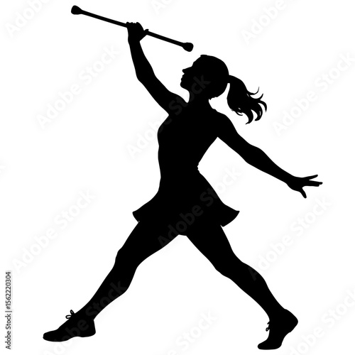 Dynamic Baton Twirler Silhouette Vector - Female Performer in Motion
