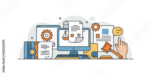 Cyber ​​Law Icon – Flat Vector Law and Justice Illustration