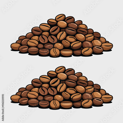 Two piles of roasted coffee beans illustration on a light gray background