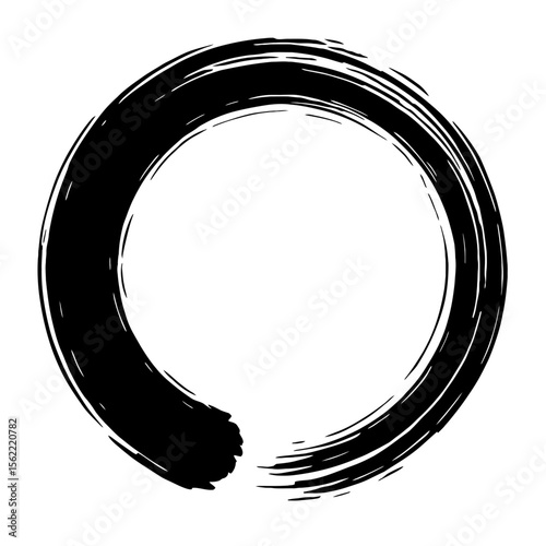 Hand-Drawn Black Enso Zen Circle Brushstroke Vector - Symbol of Enlightenment and Minimalism