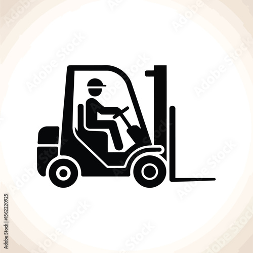 Black silhouette of a forklift operator driving a forklift in a warehouse