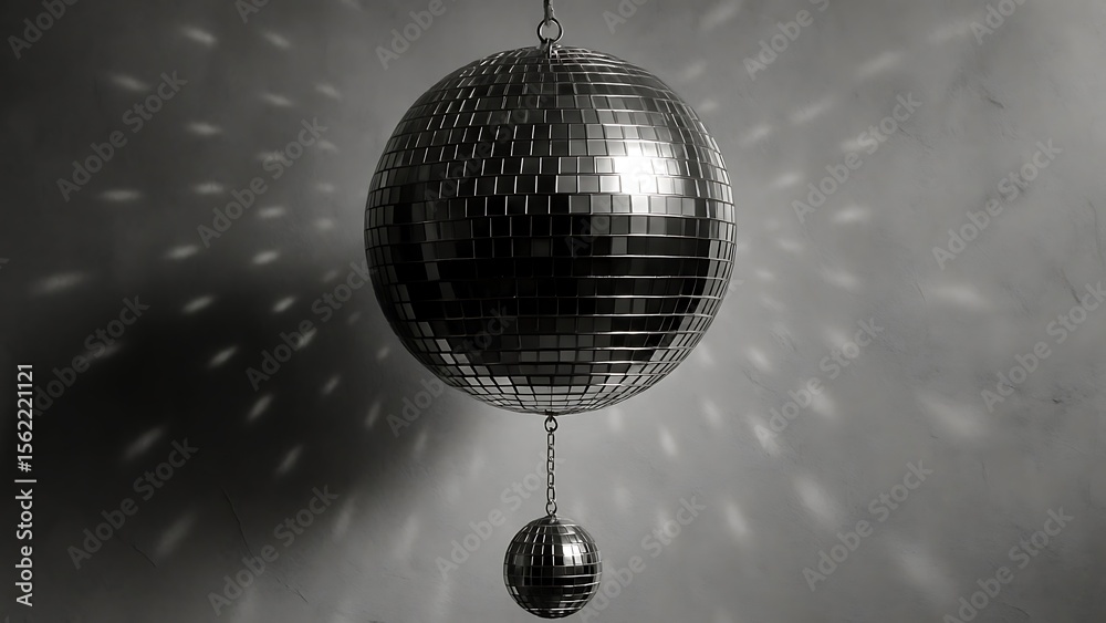 Obraz premium Disco Ball Reflections A Black and White Image of a Classic Disco Ball and its Sparkling Light