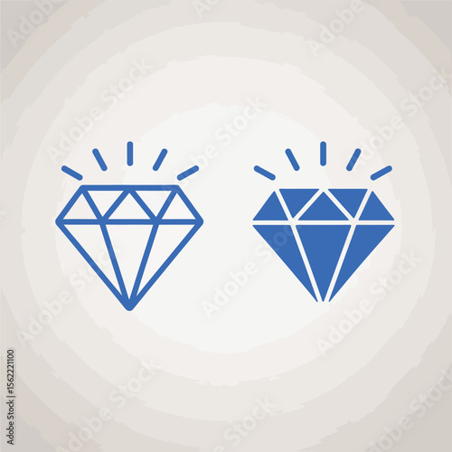 Two blue diamond icons with light rays against a textured background