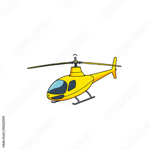 Cartoon yellow helicopter flying isolated on white background