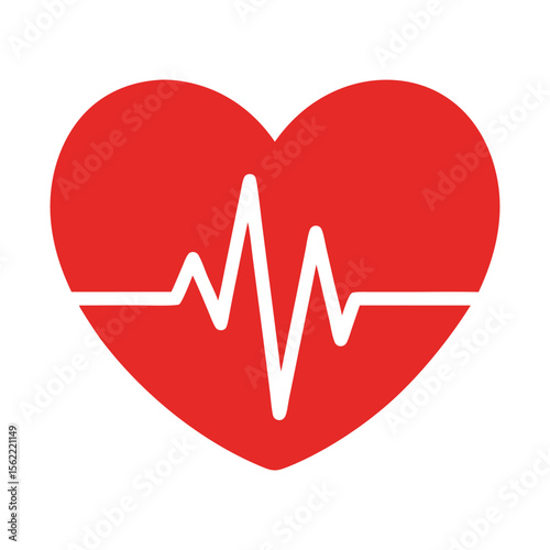 Red Heart with Heartbeat Line ECG Flat Design Vector Illustration - Cardiology Healthcare Graphic