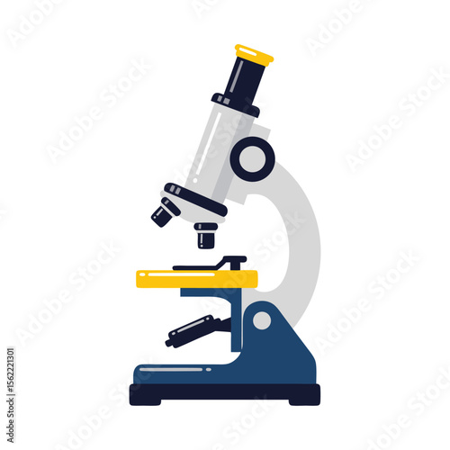 Modern Laboratory Microscope Flat Design Vector Illustration - Science Research Education Graphic
