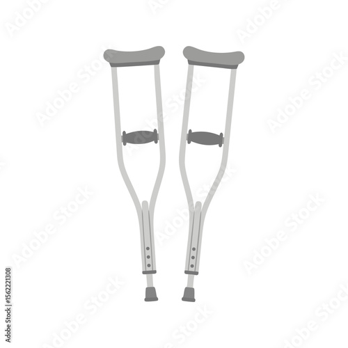 Medical Crutches Mobility Aid Flat Design Vector Illustration - Injury Recovery Graphic