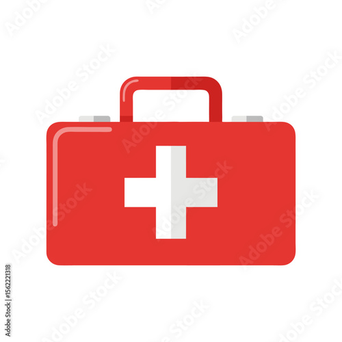 Essential Red First Aid Kit Flat Design Vector Illustration - Medical Emergency Safety Graphic
