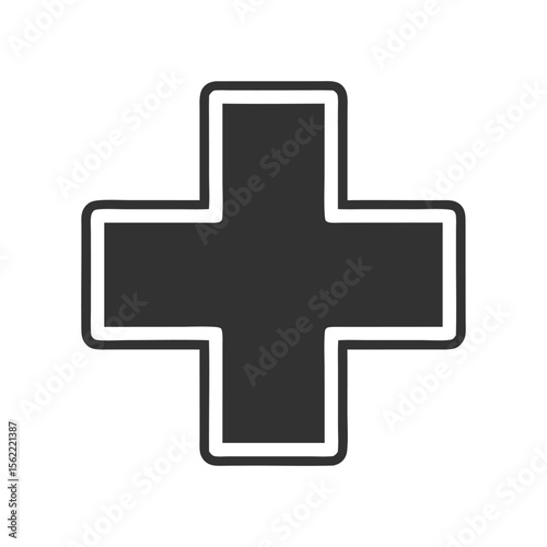Classic Black Medical Cross Symbol Outline Vector Illustration - First Aid Healthcare Graphic