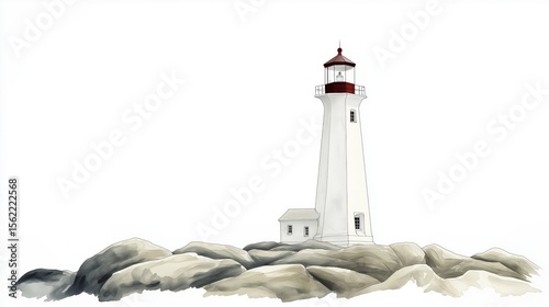 Peggy’s Cove Lighthouse. Peggy’s Cove Lighthouse hand drawn watercolor illustration