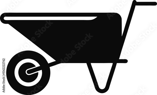 Simple Black and White Wheelbarrow Illustration for Construction and Gardening