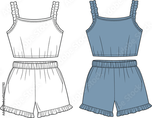 Ruffle-Trimmed Tank Top and Shorts Set Design