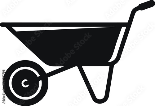 Simple Black Silhouette of a Wheelbarrow on a White Background