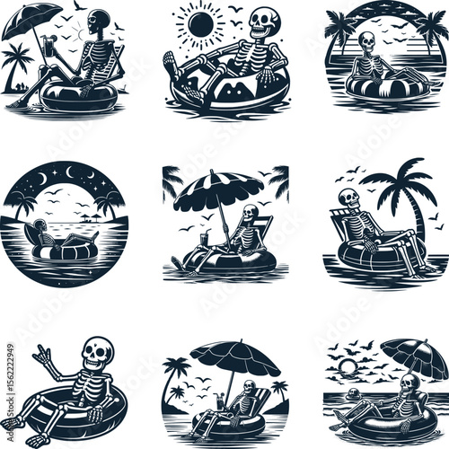 Skeleton In A Pool Floaty Bundle ,Beach Scene