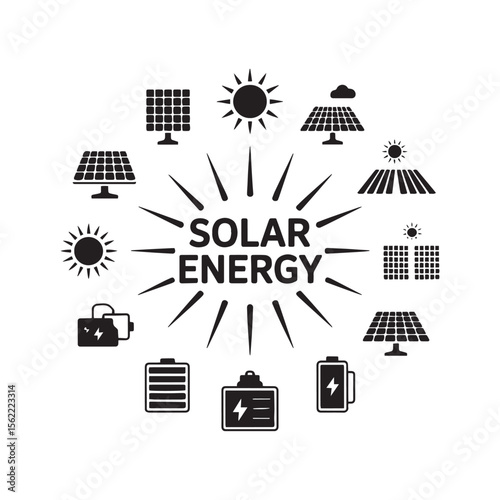 Smart Home and Energy Icons Set Power, Solar, and Connectivity Symbols