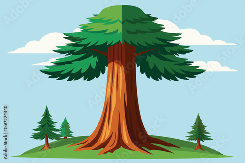 Majestic Redwood Giant Tree Illustration, Nature's Grandeur