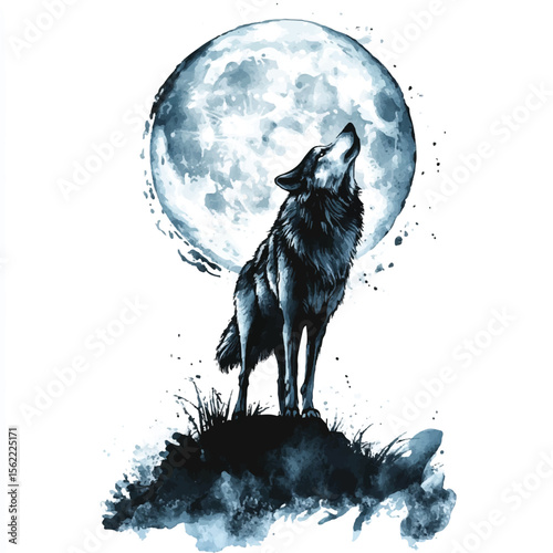 Watercolor Wolf Howling at the Moon Evoking a Sense of Mystery and Freedom