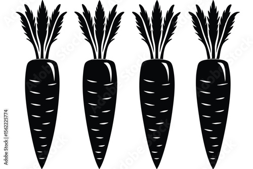 Four Silhouettes of Fresh Carrots A Vibrant Vegetable Illustration