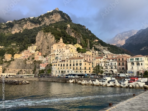 Stunning View of Amalfi Coastline with Beach and Distant Mountains