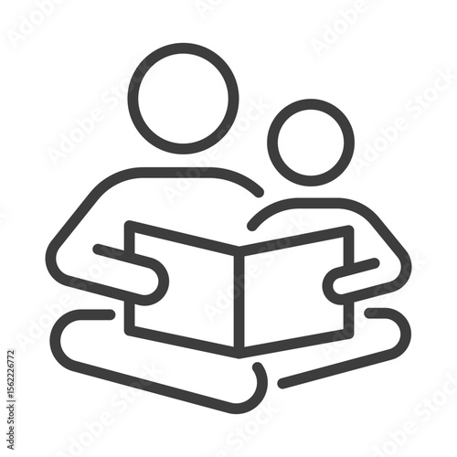 reading a book clip art icon symbol, learning sign, education concept, back to school, homeschooling, taking a break, getting away from it all, recreational pursuit, dad reading storybook to his son