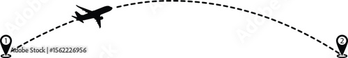 tourism and travel concept. plane travelling from start point to end point with dotted line tracing. trip planning vector symbol on transparent background.