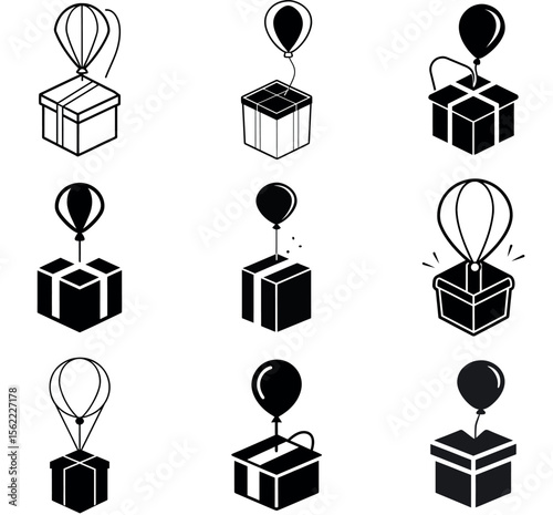 Vector illustration: Nine playful gift box balloon designs