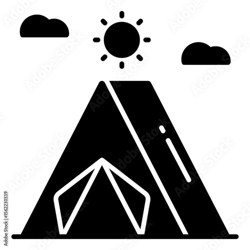 A solid design icon of camp