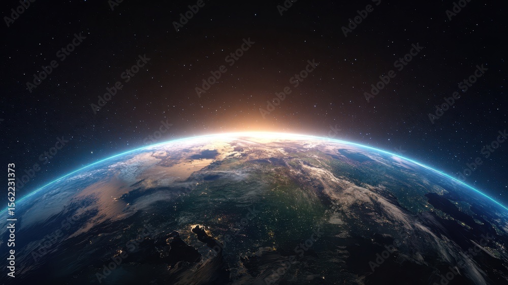 Fototapeta premium The Earth Rising Above the Cosmic Horizon in a Stunning Celestial Scene