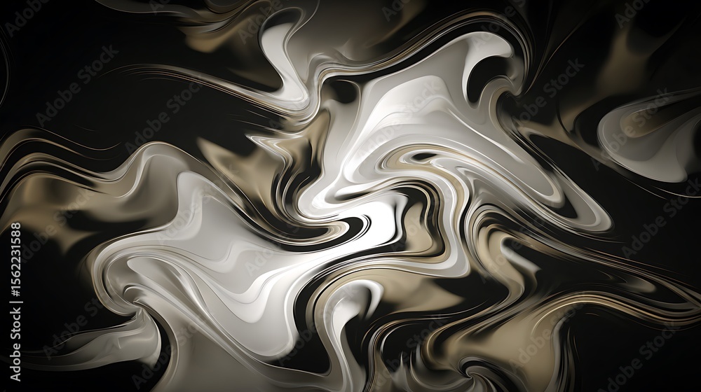 Obraz premium Abstract swirling liquid patterns in black, white, and gold
