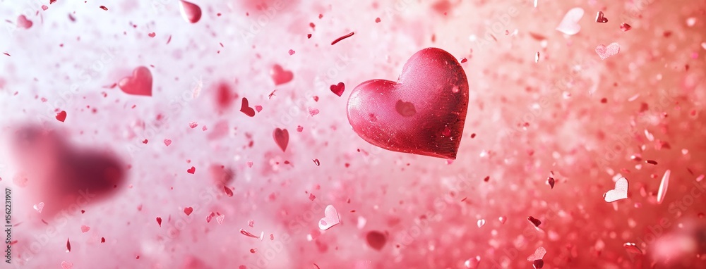 Fototapeta premium Elegant pink background with scattered hearts of different sizes and ample copyspace perfect for Valentines Day romantic designs and love themed projects