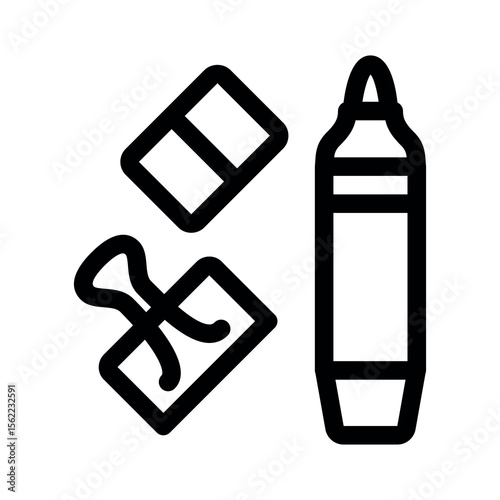 Marker, Eraser, Paperclip line icons.School supplies. Simple vector symbol used for school, travel, or education themes. Clean linear design, editable stroke, isolated on white.