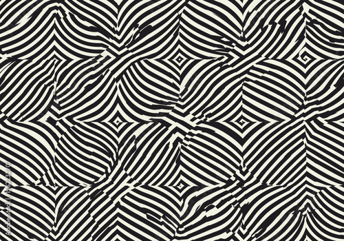 Abstract blackandwhite optical illusion pattern with waves and diamond shapes