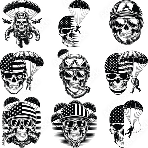 Skull Skydiving Svg Bundle, Skydiving PNG, Skull Clipart